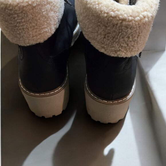 DV DOLCE VITA Russit Ankle Boots Womens 11 Lug Sole Black Beige Faux Fur - Picture 6 of 10